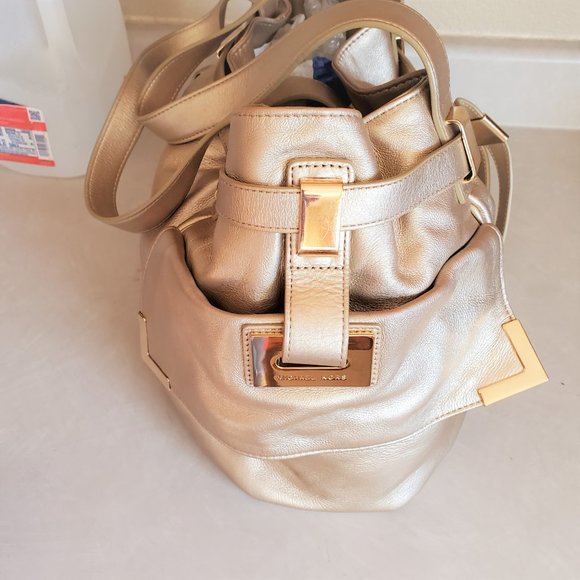 Rare Michael Kors Gold Leather Shoulder Bag Purse - Picture 4 of 13